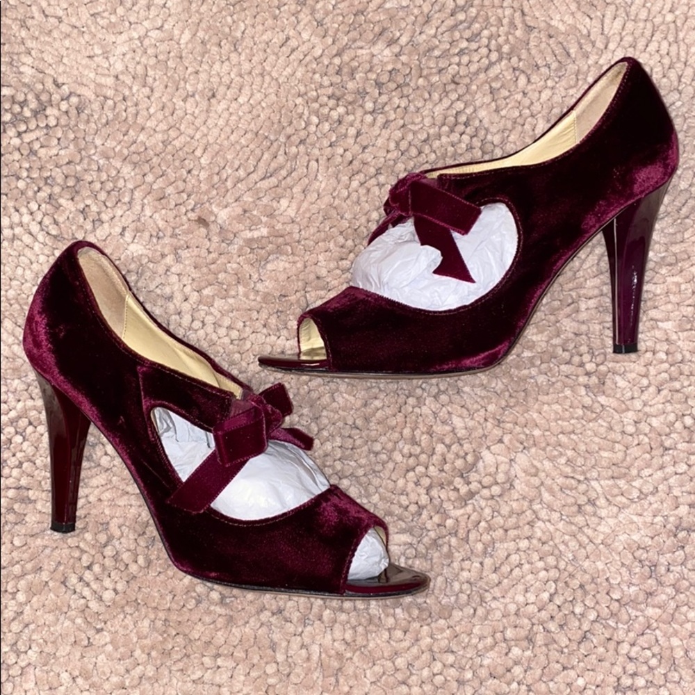 Kate Spade Oxblood Burgundy Velvet Heels with Bows
